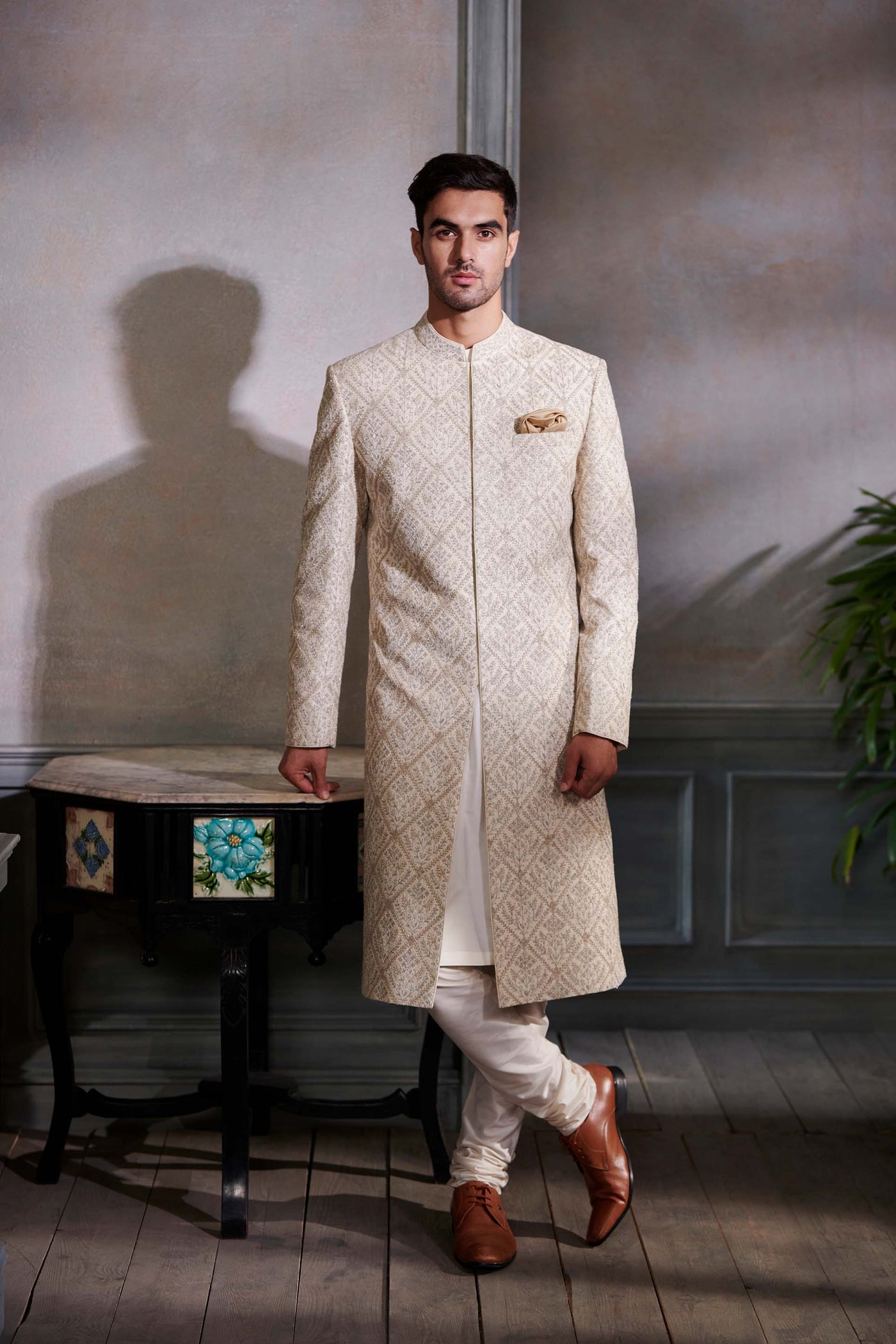 Anita Dongre menswear Tej Sherwani Ivory festive indian designer wear wedding groom online shopping melange singapore 