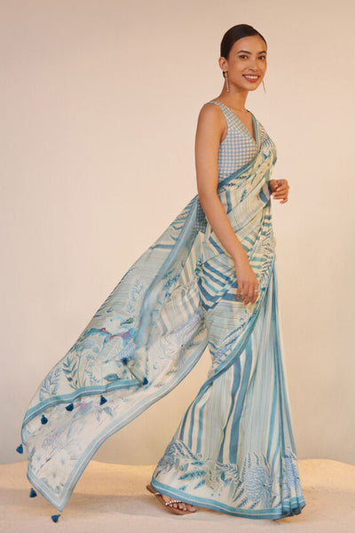 Anita Dongre Neela Saree Set Blue indian designer wear online shopping melange singapore