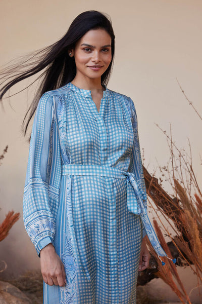 Anita Dongre Neela Tie-up Dress Blue indian designer wear online shopping melange singapore