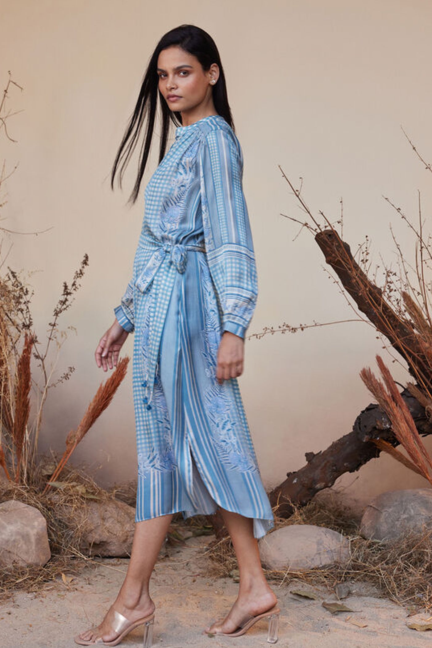 Anita Dongre Neela Tie-up Dress Blue indian designer wear online shopping melange singapore