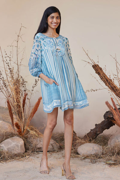 Anita Dongre Neela Tunic Dress Blue indian designer wear online shopping melange singapore