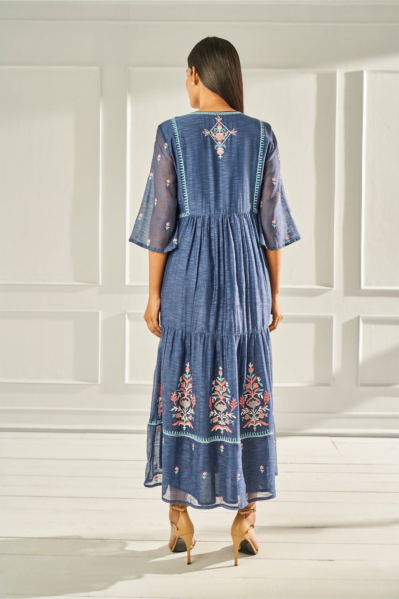 Anita Dongre Nyra Dress Navy western indian designer wear online shopping melange singapore