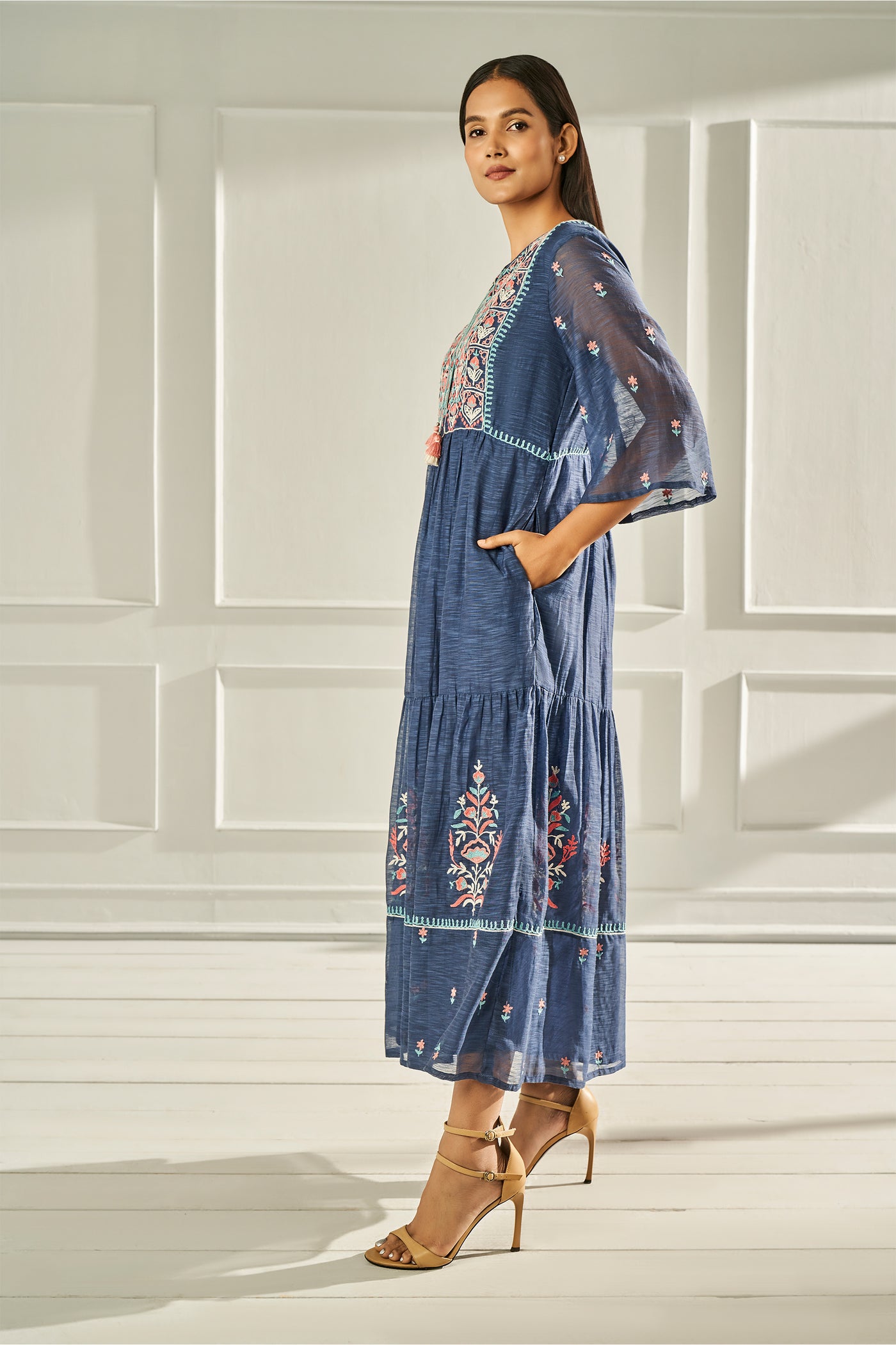 Anita Dongre Nyra Dress Navy western indian designer wear online shopping melange singapore