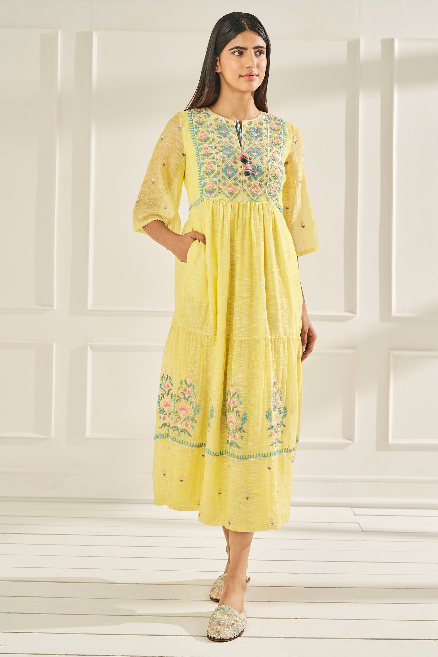 Anita Dongre Nyra Dress Yellow western indian designer wear online shopping melange singapore