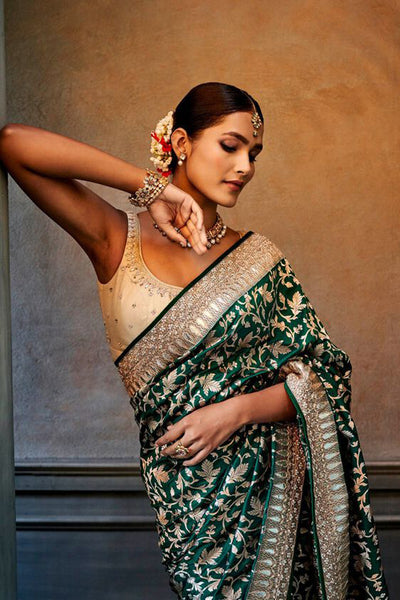 Anita Dongre Pankaja Saree Set Green indian designer wear online shopping melange singapore