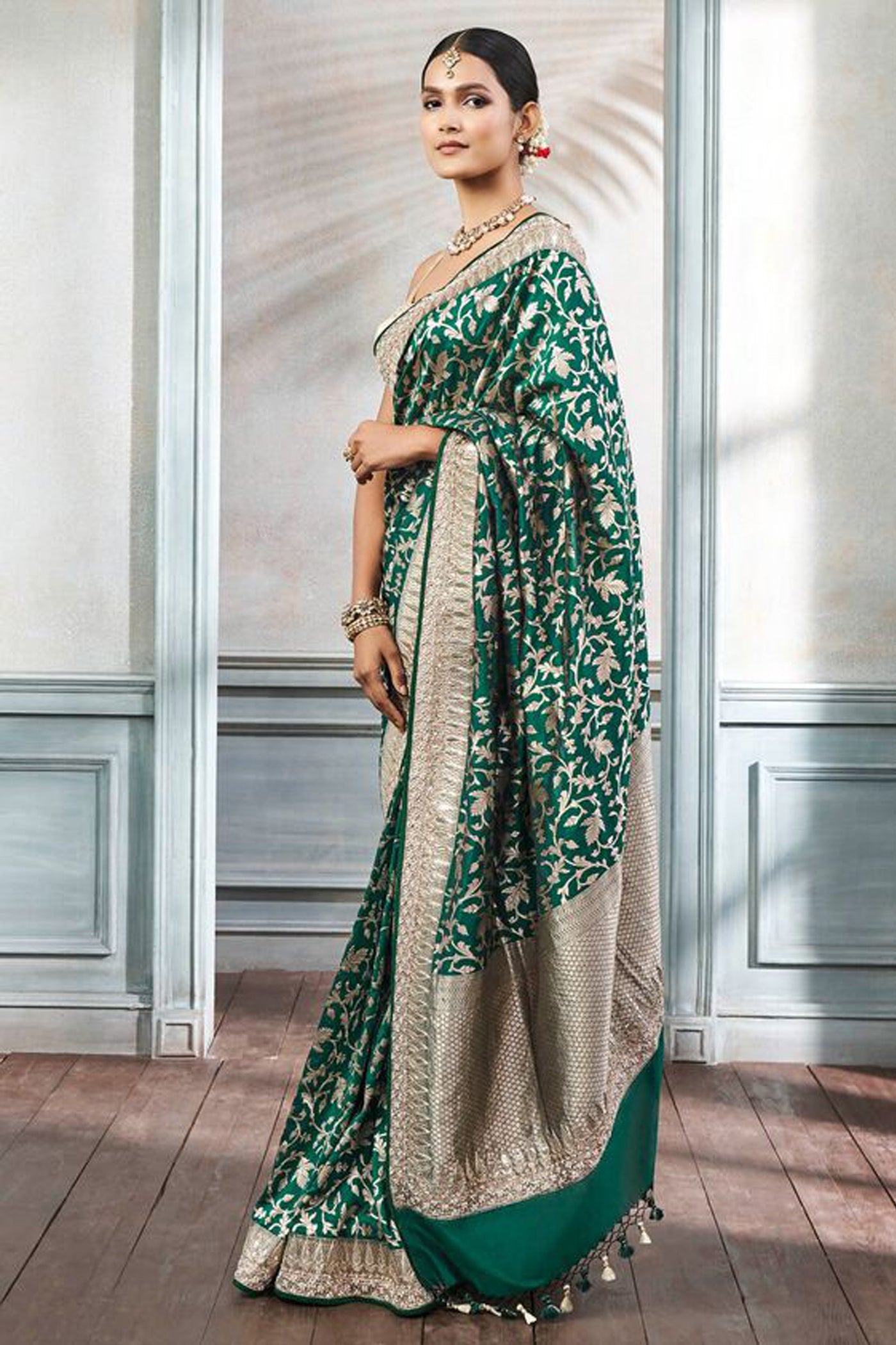 Anita Dongre Pankaja Saree Set Green indian designer wear online shopping melange singapore