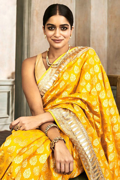 Anita Dongre Raika Saree Set Yellow indian designer wear online shopping melange singapore