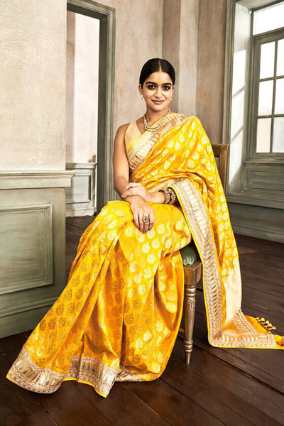 Anita Dongre Raika Saree Set Yellow indian designer wear online shopping melange singapore