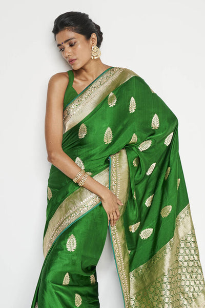 Anita Dongre Rohana Benarasi Saree Green indian designer wear online shopping melange singapore