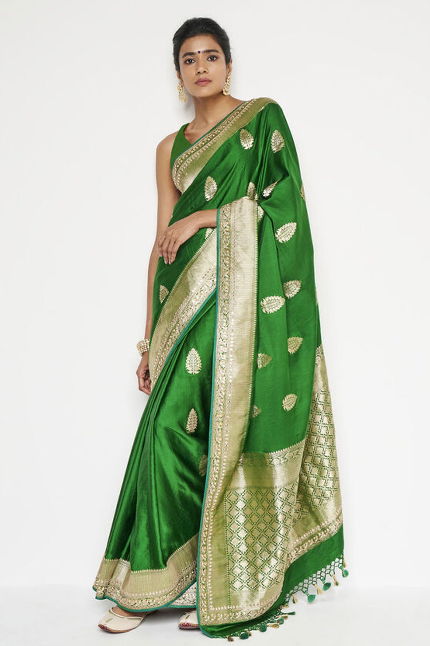 Anita Dongre Rohana Benarasi Saree Green indian designer wear online shopping melange singapore