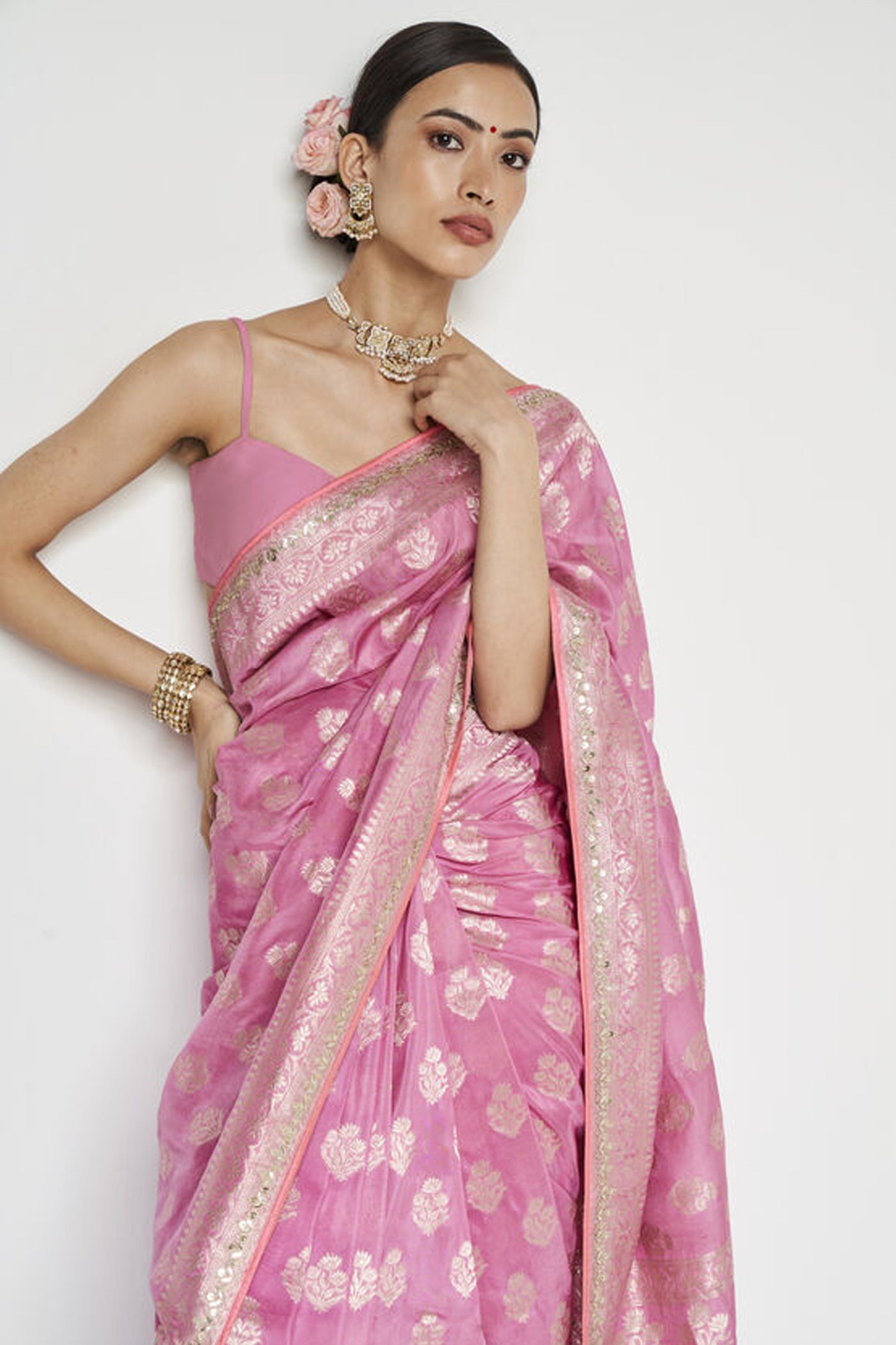 Anita Dongre Sahana Benarasi Saree Pink indian designer wear online shopping melange singapore