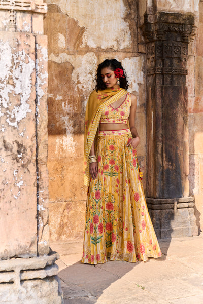 Anita Dongre Silene Lehenga Set Yellow festive indian designer wear online shopping melange singapore