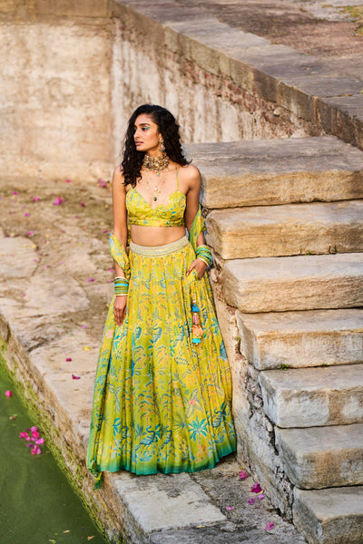 Anita Dongre Swan Song Lehenga Set lime green bridal wedding indian designer wear online shopping melange singapore
