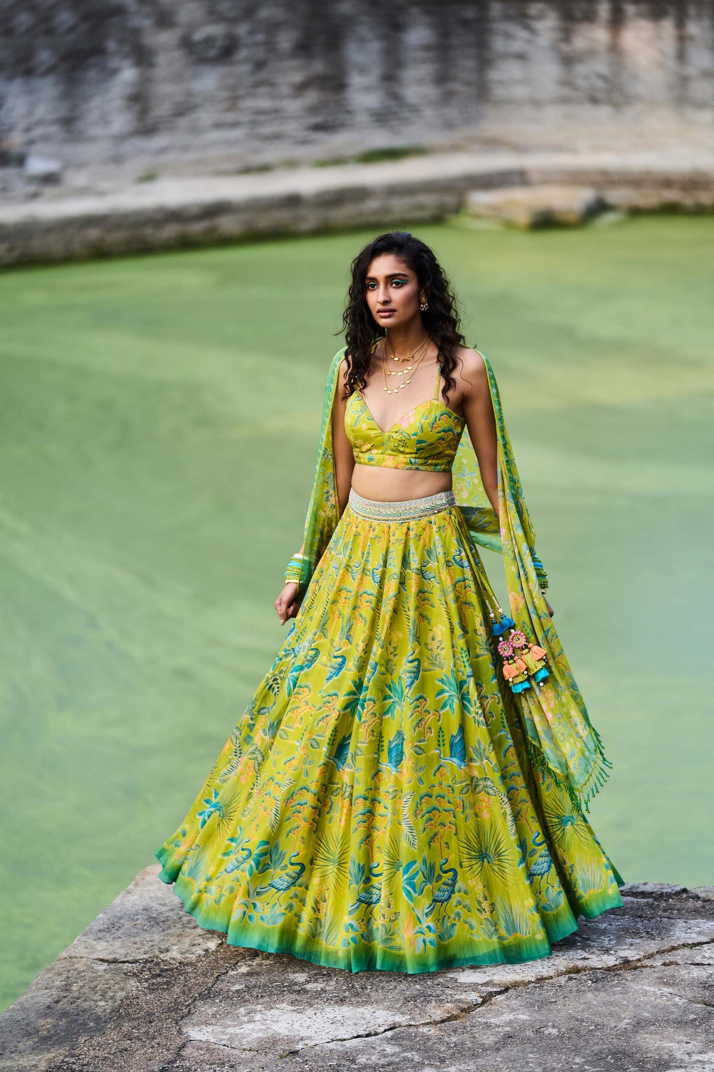 Anita Dongre Swan Song Lehenga Set lime green bridal wedding indian designer wear online shopping melange singapore