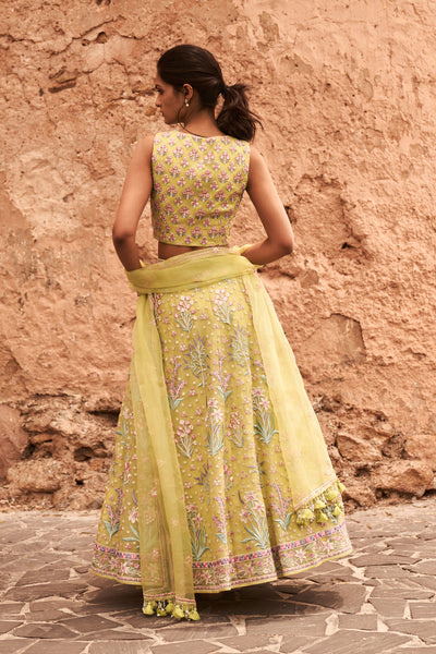 Anita Dongre Yaruhi Crop Top & Skirt Set Lehenga lime green online shopping melange singapore indian designer wear festive bridal trousseau wedding