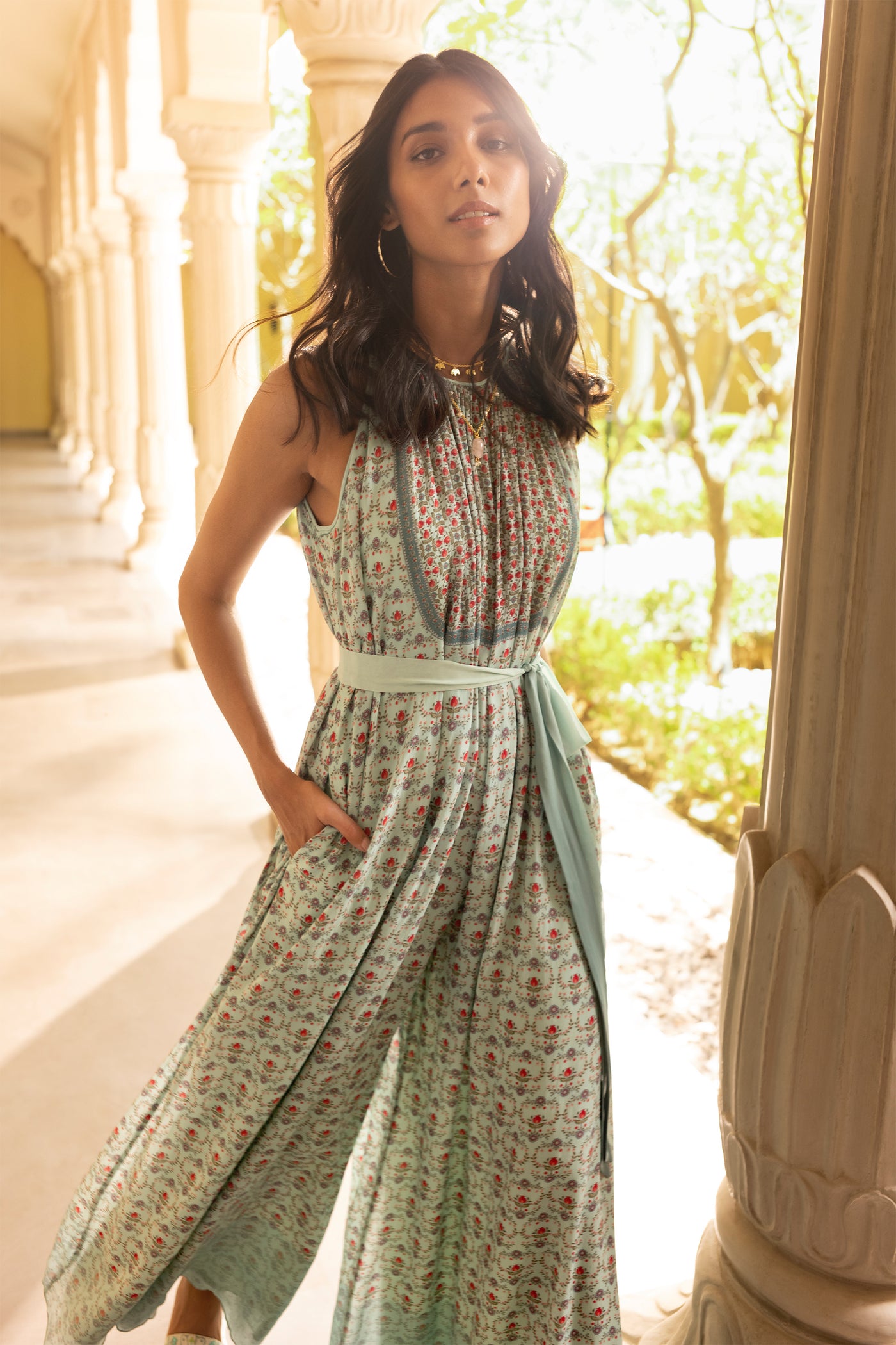 Anita Dongre Zaria Jumpsuit Soft Moss western indian designer wear online shopping melange singapore