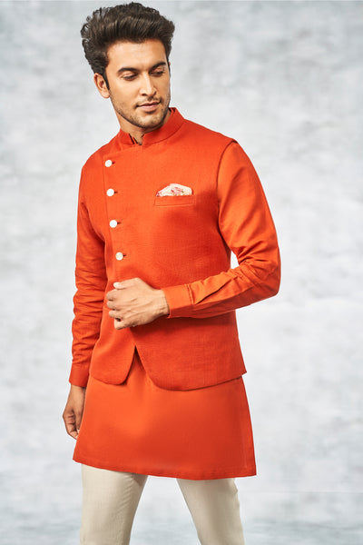 Anita Dongre menswear basir bundi bandi rust orange indian designer wear wedding online shopping melange singapore festive jacket