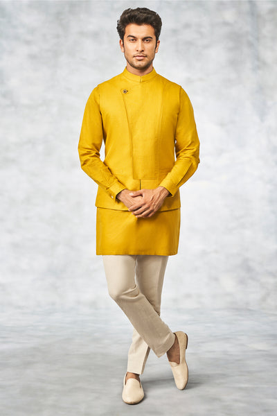 Anita Dongre menswear Rakhbir Bandi Mustard yellow indian designer wear wedding online shopping melange singapore festive jacket  bundi