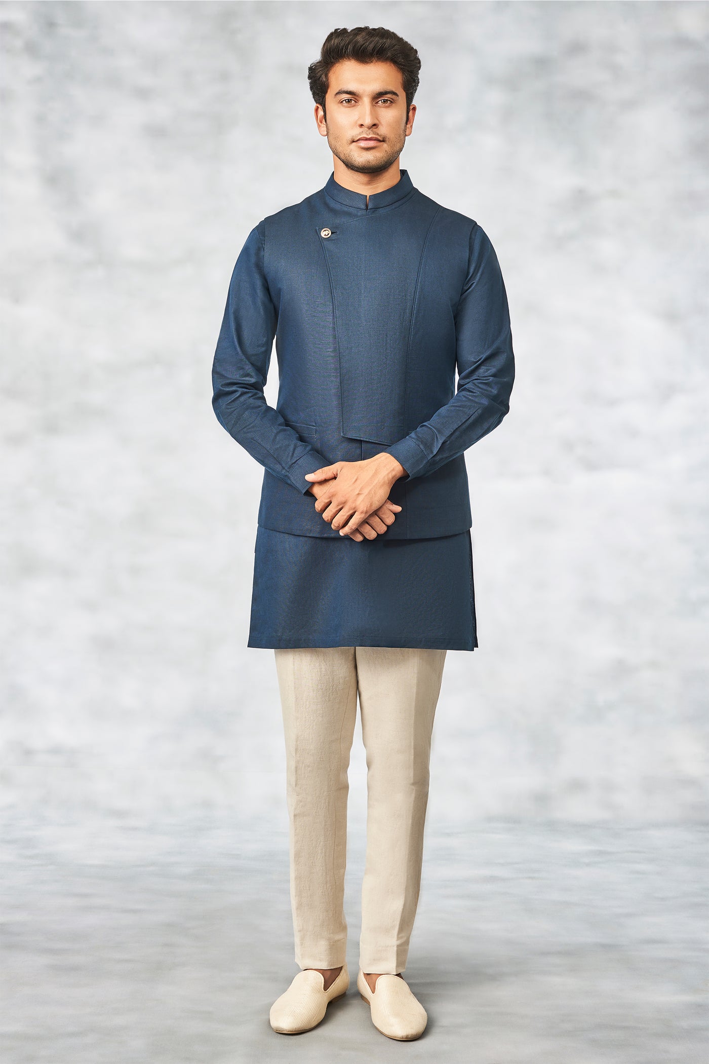 Anita Dongre menswear Rakhbir Bandi bundi Navy Blue  indian designer wear wedding online shopping melange singapore festive jacket