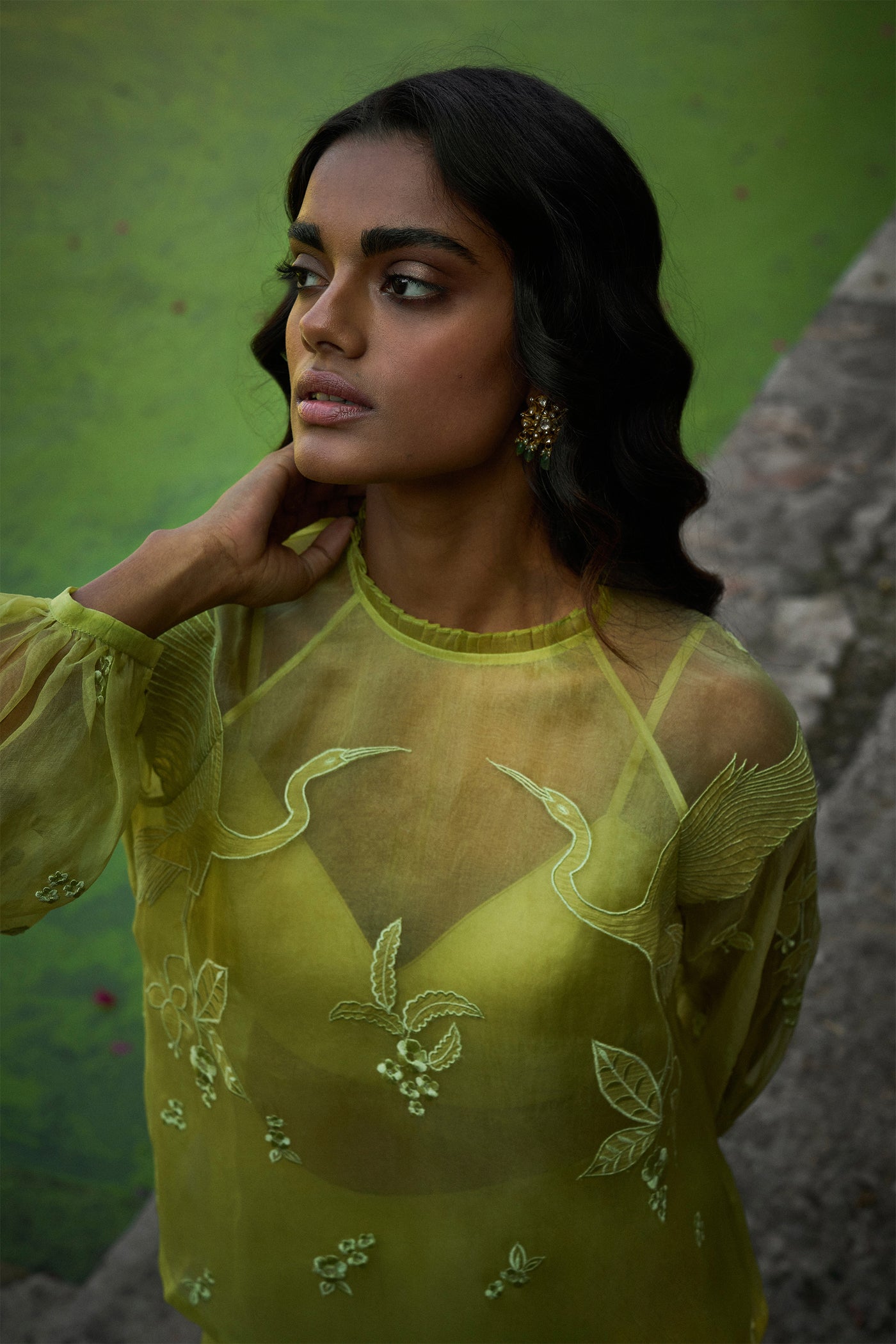Anita Dongre Soaring Storks Set Lime festive indian designer wear online shopping melange singapore