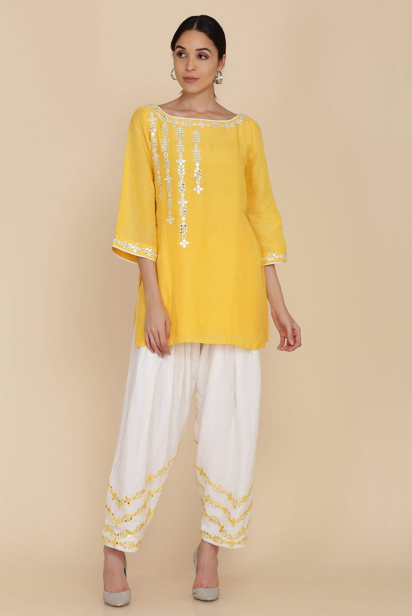 Sunshine Yellow Short Tunic With Salwar Set