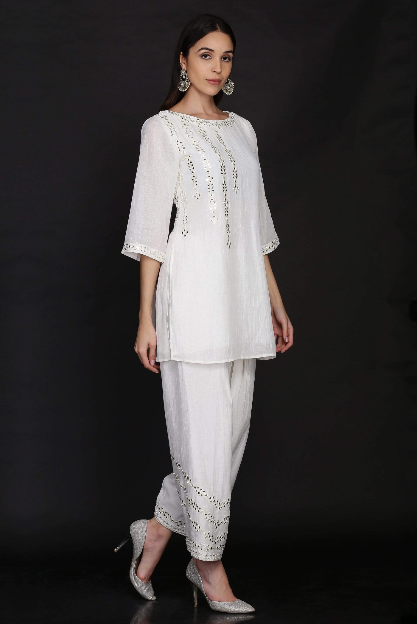 Short Tunic With Salwar And Dupatta Ivory