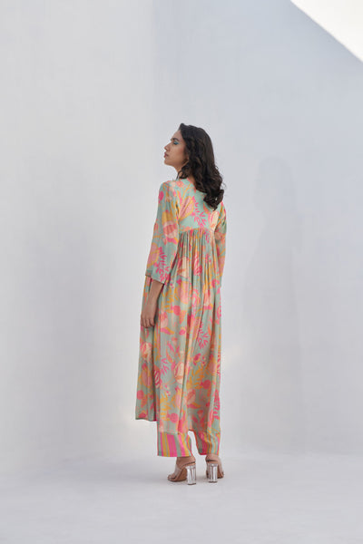 Archana Shah Green Pomo Chest Gathers Set indian designer wear online shopping melange singapore