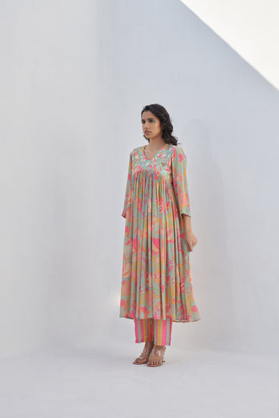 Archana Shah Green Pomo Chest Gathers Set indian designer wear online shopping melange singapore
