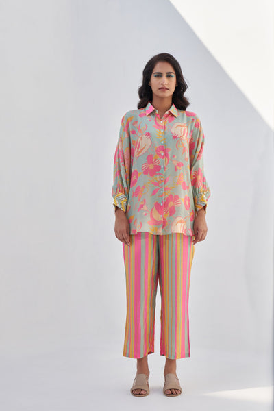 Archana Shah Green Pomo Cuff Emb Shirt Set indian designer wear online shopping melange singapore