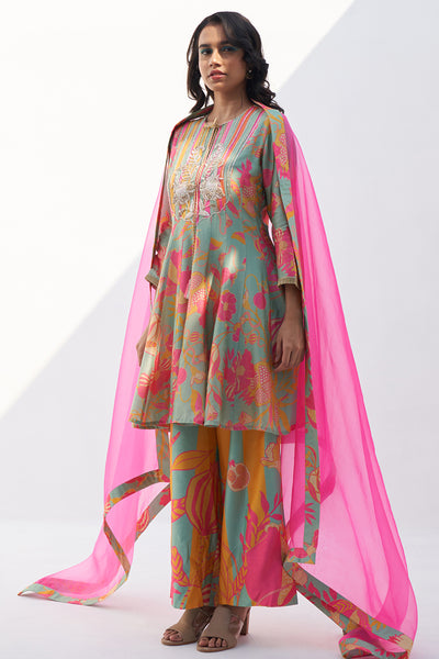 Archana Shah Green Pomo Kali wala Sharara set indian designer wear online shopping melange singapore
