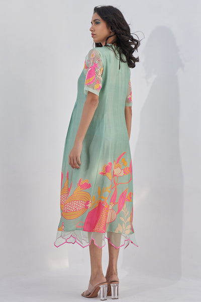 Archana Shah Green Pomo Pleated Tunic indian designer wear online shopping melange singapore