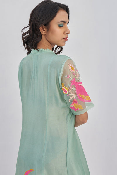 Archana Shah Green Pomo Pleated Tunic indian designer wear online shopping melange singapore