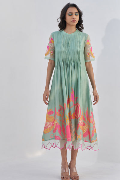 Archana Shah Green Pomo Pleated Tunic indian designer wear online shopping melange singapore