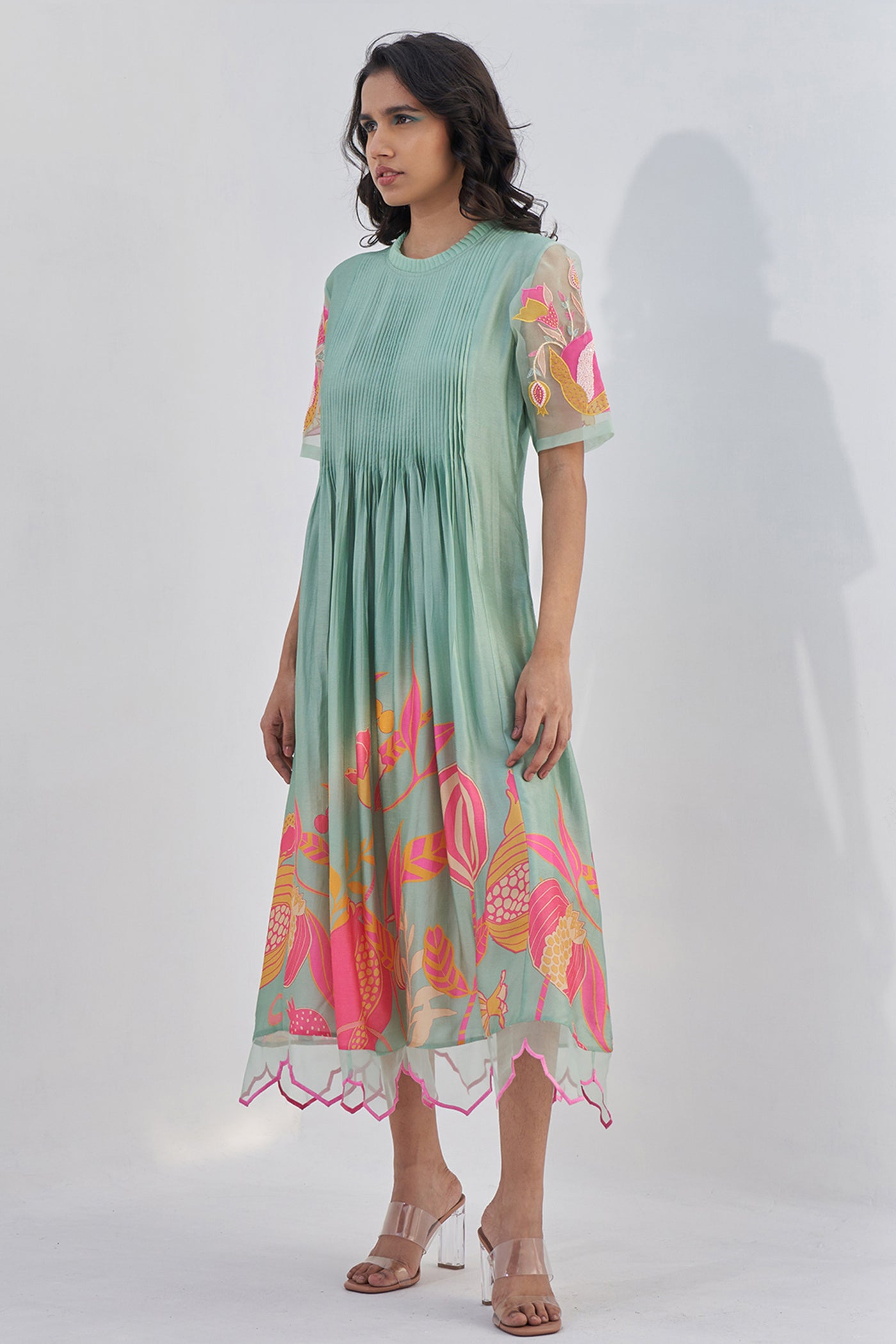 Archana Shah Green Pomo Pleated Tunic indian designer wear online shopping melange singapore