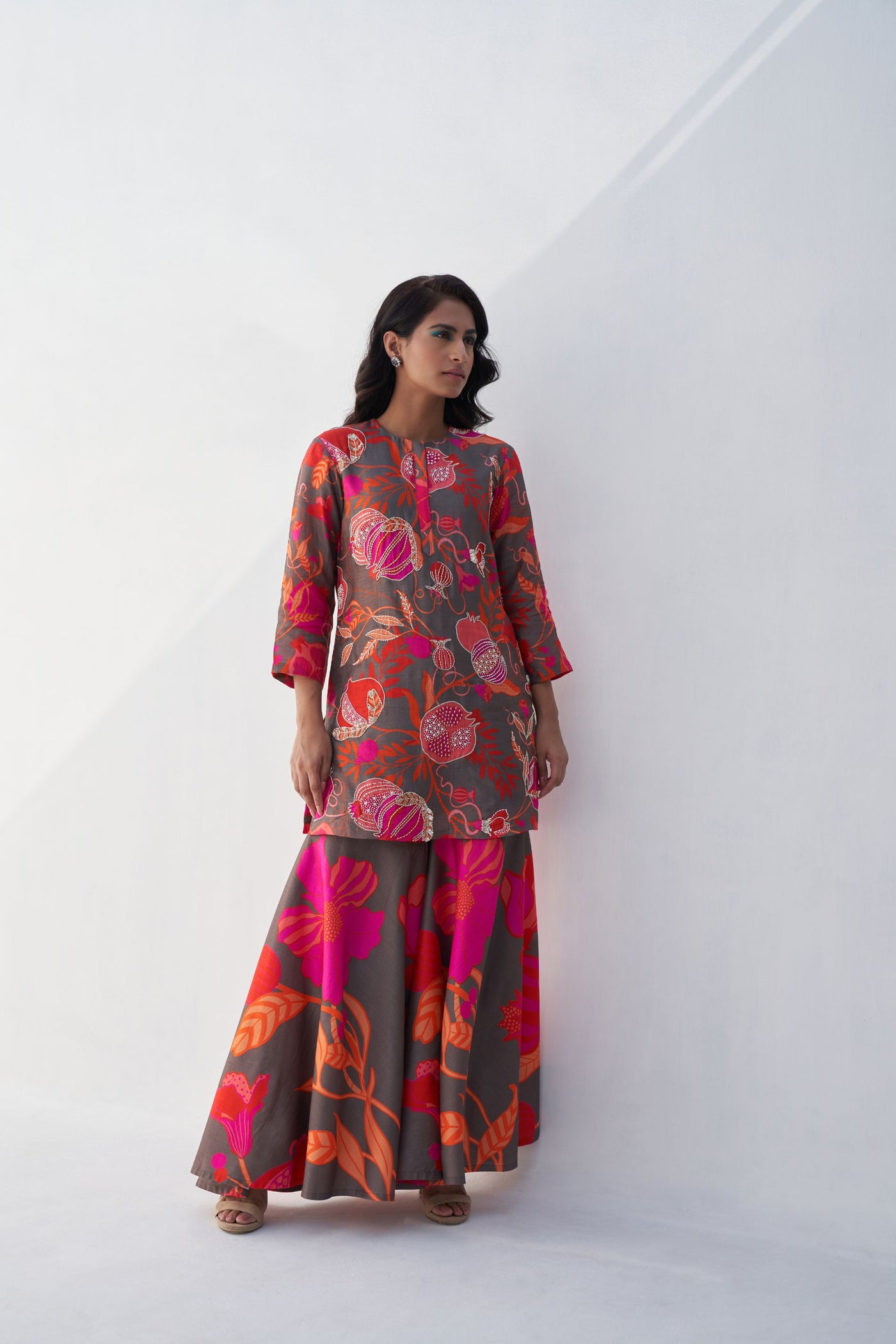 Archana Shah Grey Pomo Highlight Sharara Set indian designer wear online shopping melange singapore