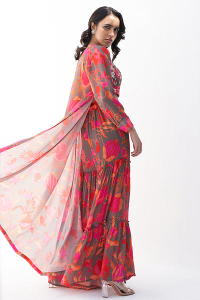 Archana Shah Grey Pomo Jacket Set With Zari Blouse indian designer wear online shopping melange singapore