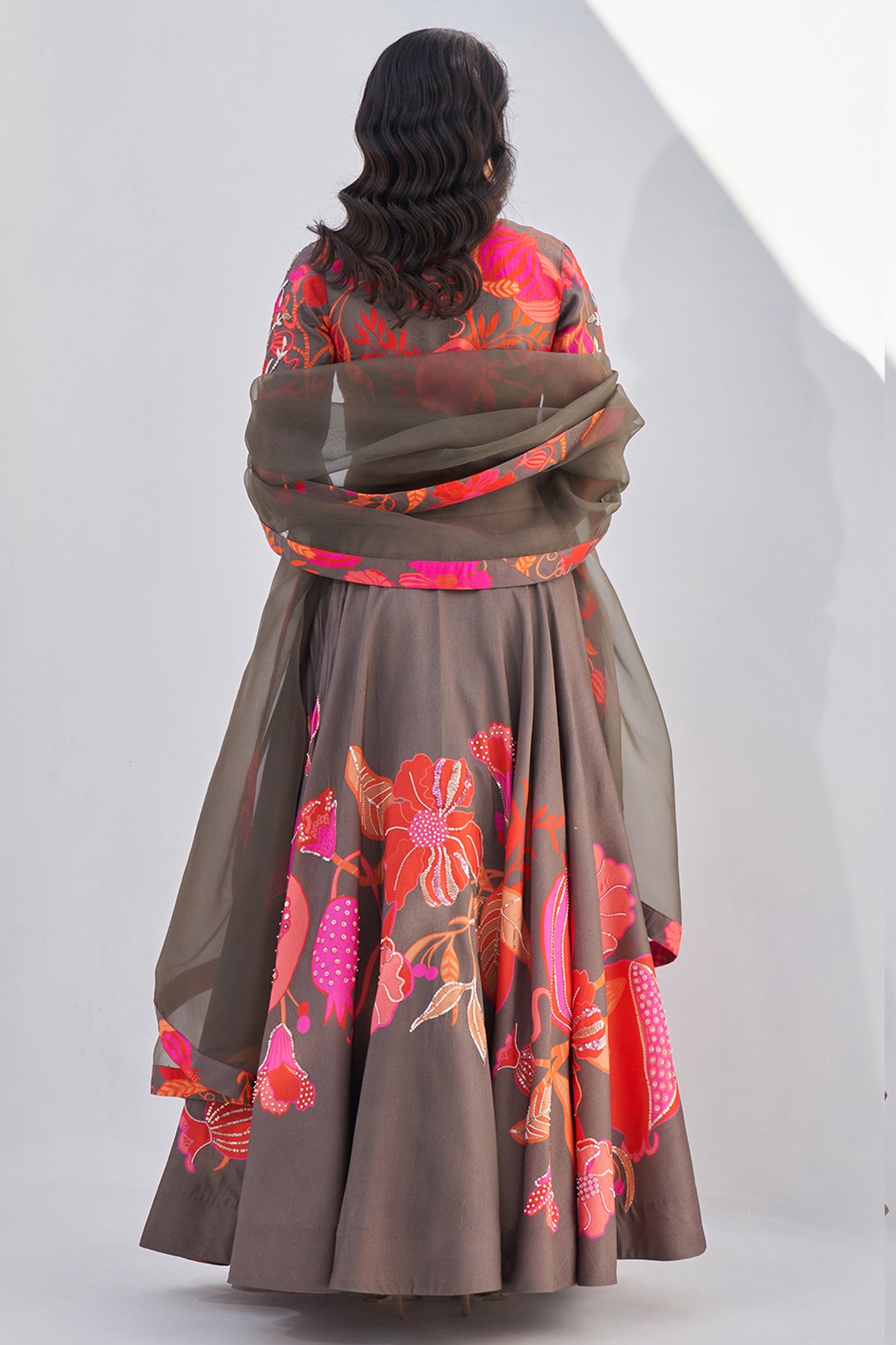 Archana Shah Grey Pomo Lehnga With Zari Work Blouse indian designer wear online shopping melange singapore