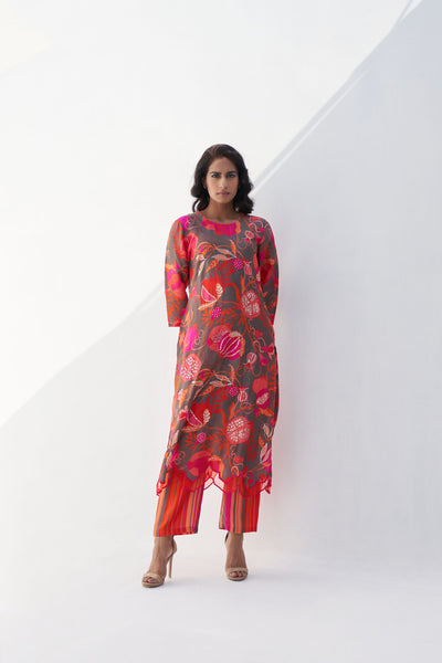 Archana Shah Grey Pomo Oraganza Hemline Kurta Set indian designer wear online shopping melange singapore
