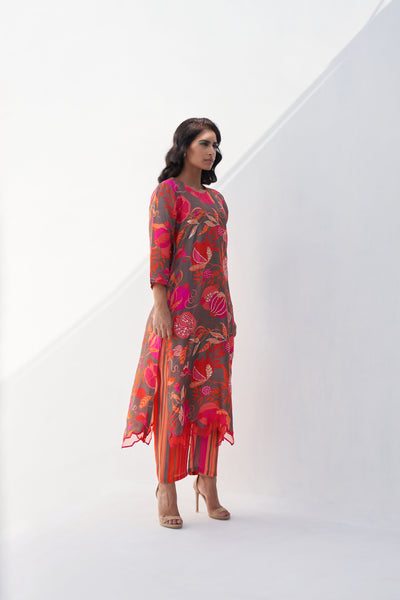 Archana Shah Grey Pomo Oraganza Hemline Kurta Set indian designer wear online shopping melange singapore