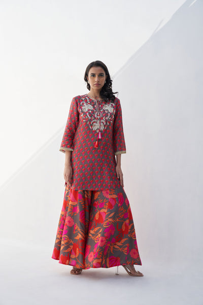 Archana Shah Grey Pomo Small Buta Yoke Sharara Set indian designer wear online shopping melange singapore