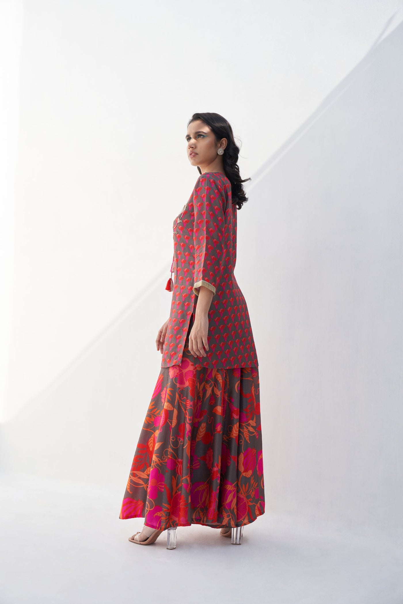 Archana Shah Grey Pomo Small Buta Yoke Sharara Set indian designer wear online shopping melange singapore