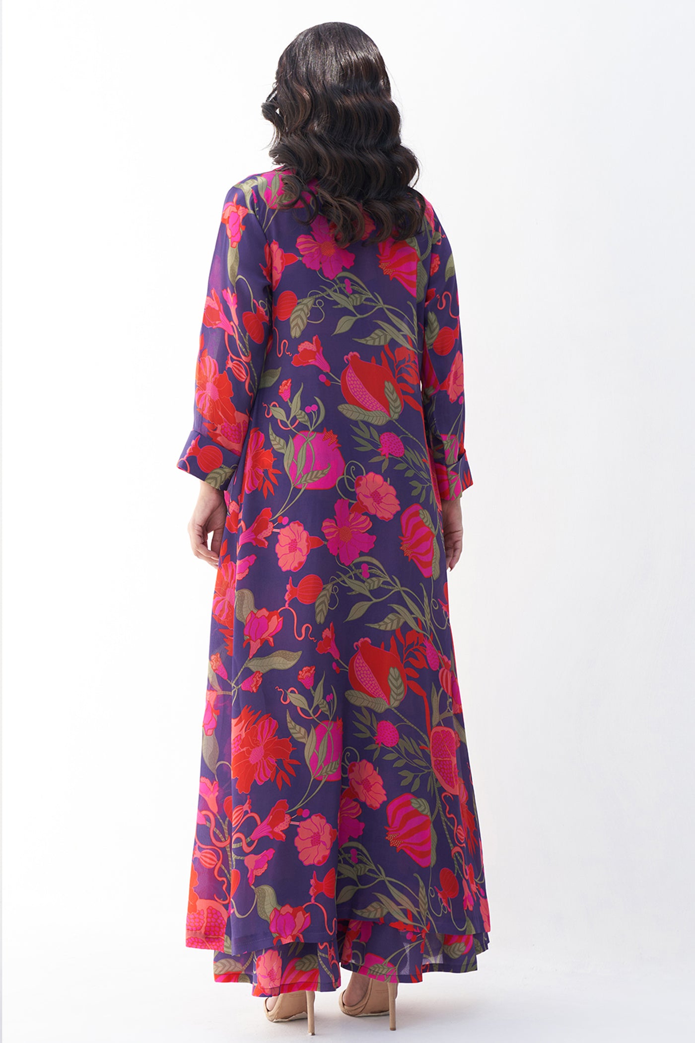 Archana Shah Purple Pomo Jacket Set With Zari Blouse indian designer wear online shopping melange singapore