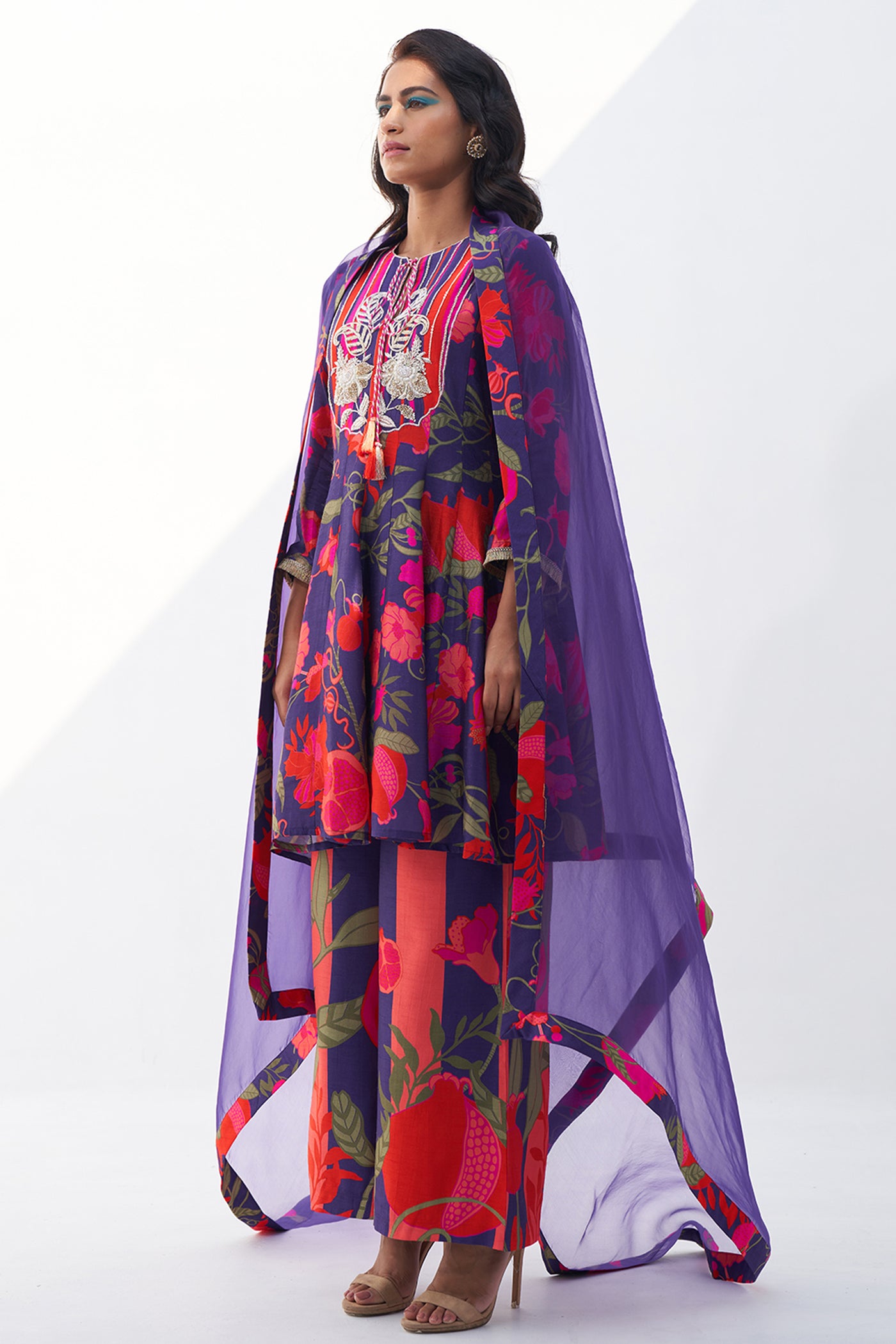 Archana Shah Purple Pomo Kali wala Sharara set indian designer wear online shopping melange singapore