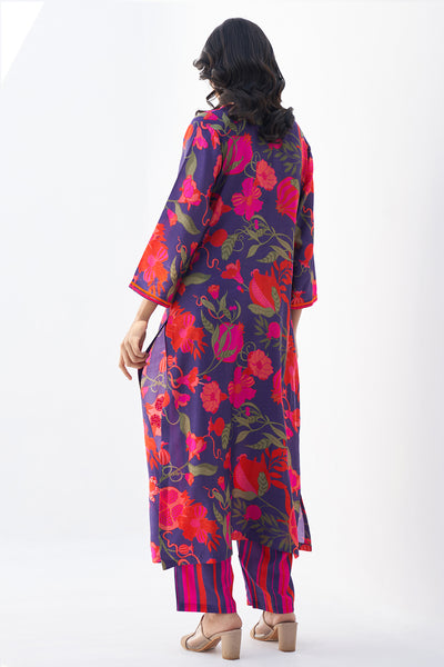 Archana Shah Purple Pomo Neck Emb Kurta Set indian designer wear online shopping melange singapore