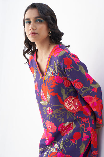 Archana Shah Purple Pomo Neck Emb Kurta Set indian designer wear online shopping melange singapore
