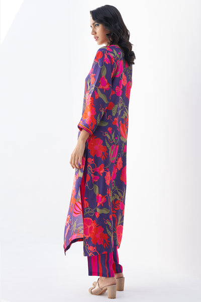 Archana Shah Purple Pomo Neck Emb Kurta Set indian designer wear online shopping melange singapore