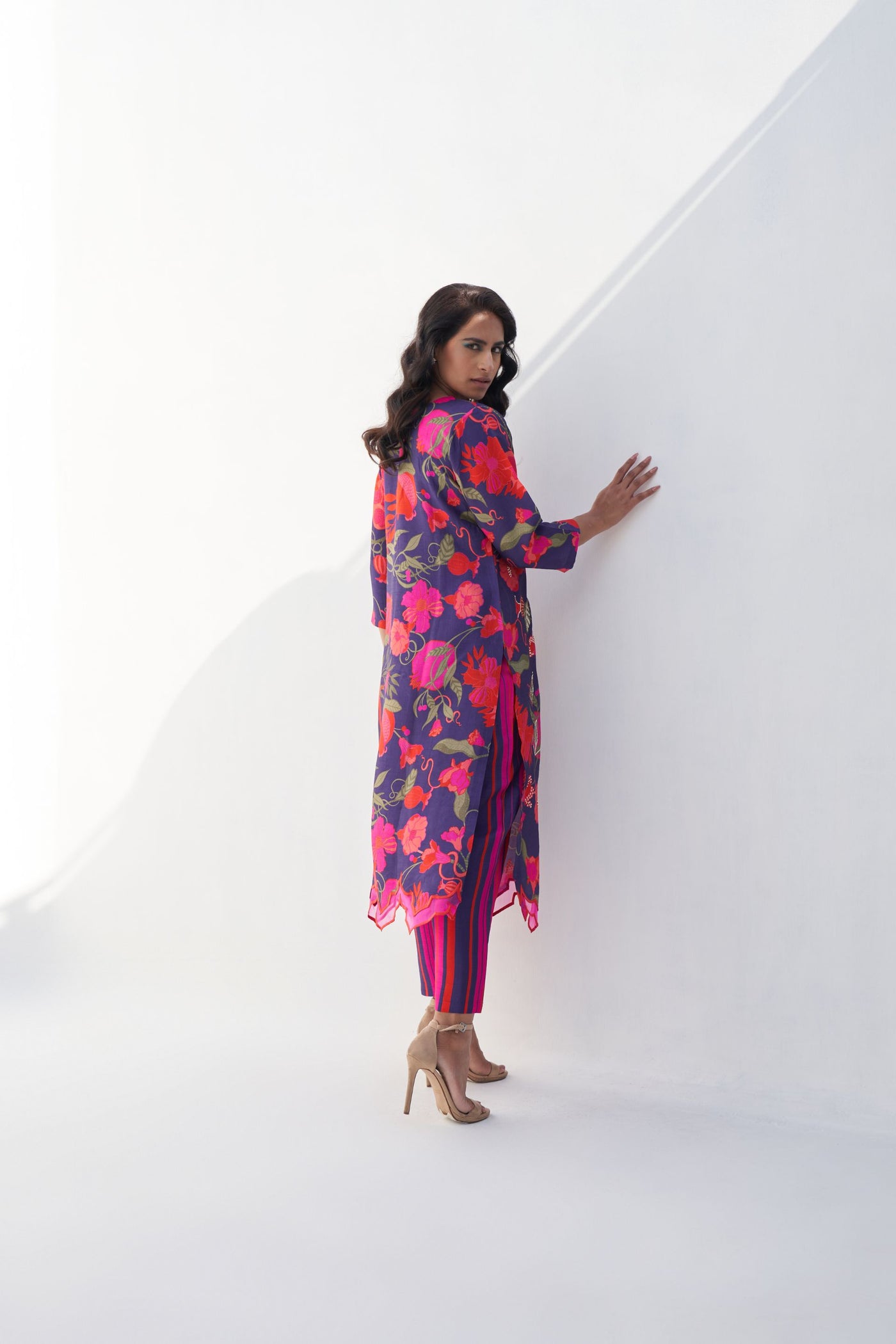 Archana Shah Purple Pomo Oraganza Hemline Kurta Set indian designer wear online shopping melange singapore