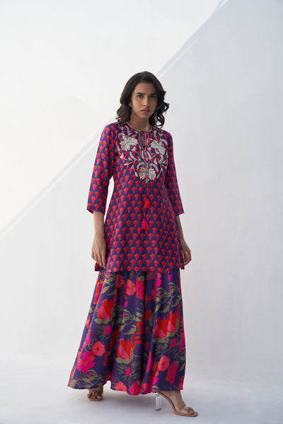 Archana Shah Purple Pomo Small Buta Yoke Sharara Set indian designer wear online shopping melange singapore