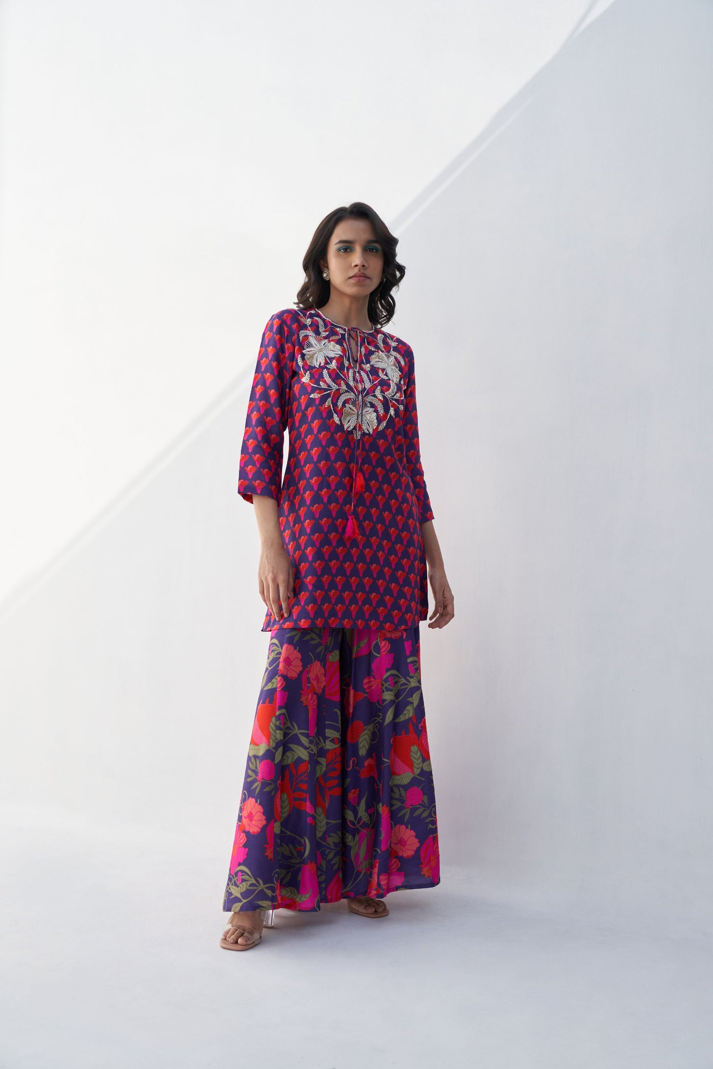Archana Shah Purple Pomo Small Buta Yoke Sharara Set indian designer wear online shopping melange singapore