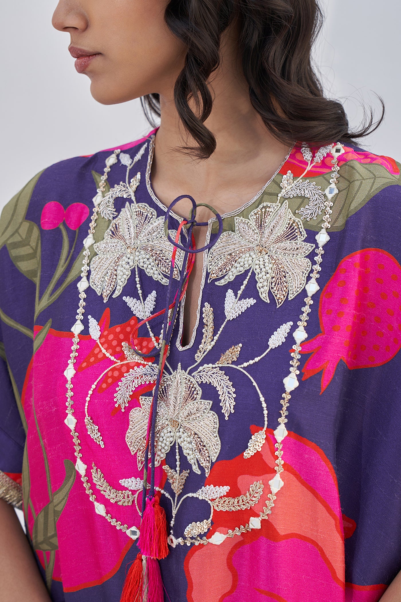 Archana Shah Purple Pomo Zardozi Yoke Over Size Set indian designer wear online shopping melange singapore